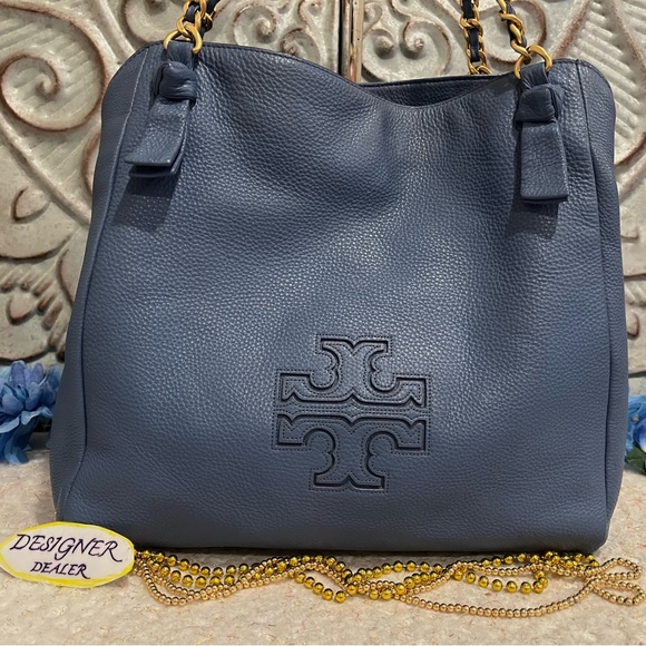 TORY BURCH Harper Leather Tote Blue VGC! - Picture 3 of 14